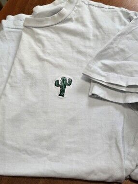 Ladies White Ta O Fuesday Tee with Green Embroidered Cactus